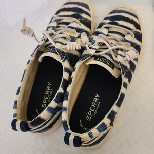 Sperry Pier Wave Women's Blue Cream White Boat Shoes, slip-ons